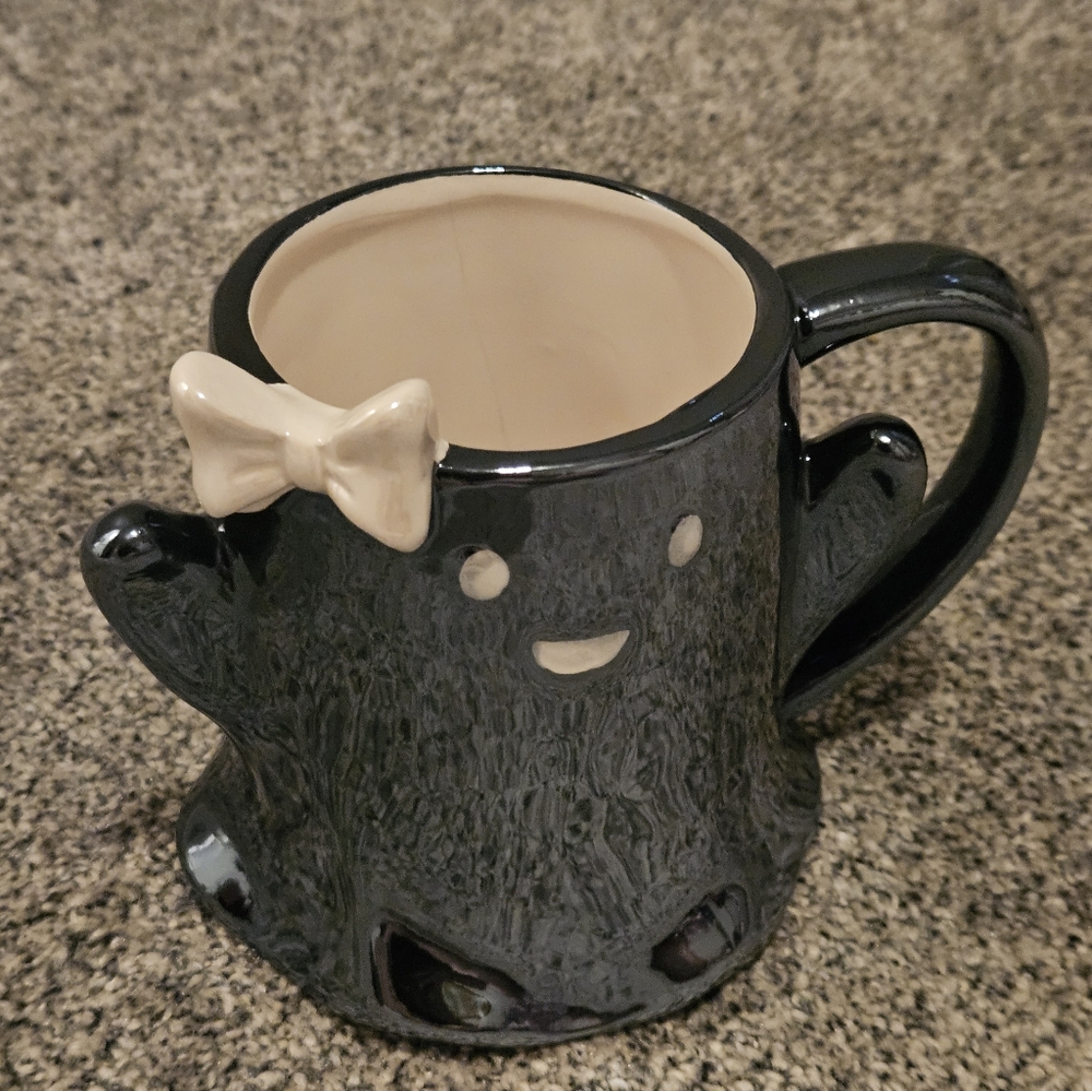Charming Black Ghost Mug with Cream Bow Halloween Adorable Unique